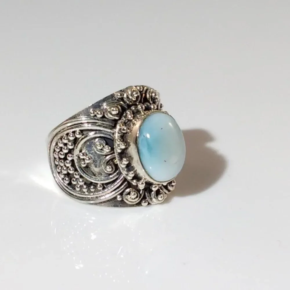 Bali Larimar Ring Sterling Silver Size 6